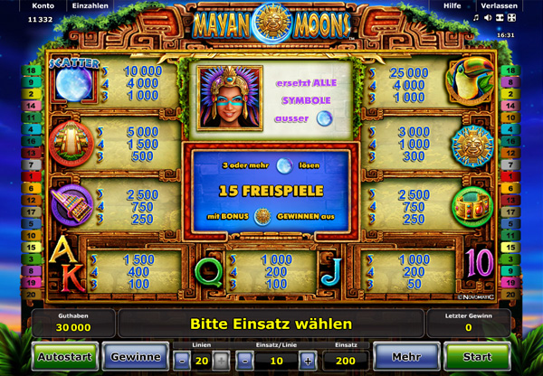 Mayan Moons - Gewinn-Tabelle